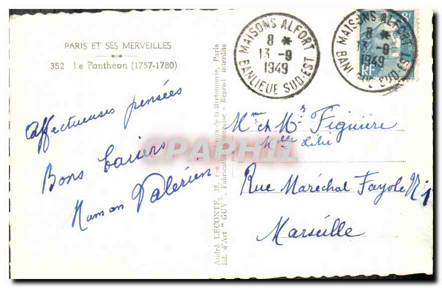CPA Paris et Ses Merveilles Le Pantheon 1757 1780 — Rückseite