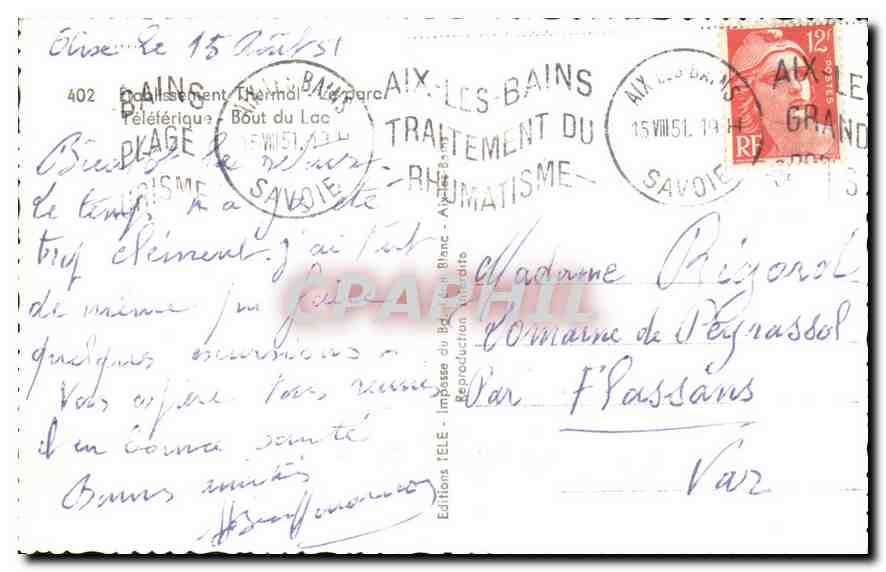 CPA Souvenir d'Aix les Bains  — Rückseite
