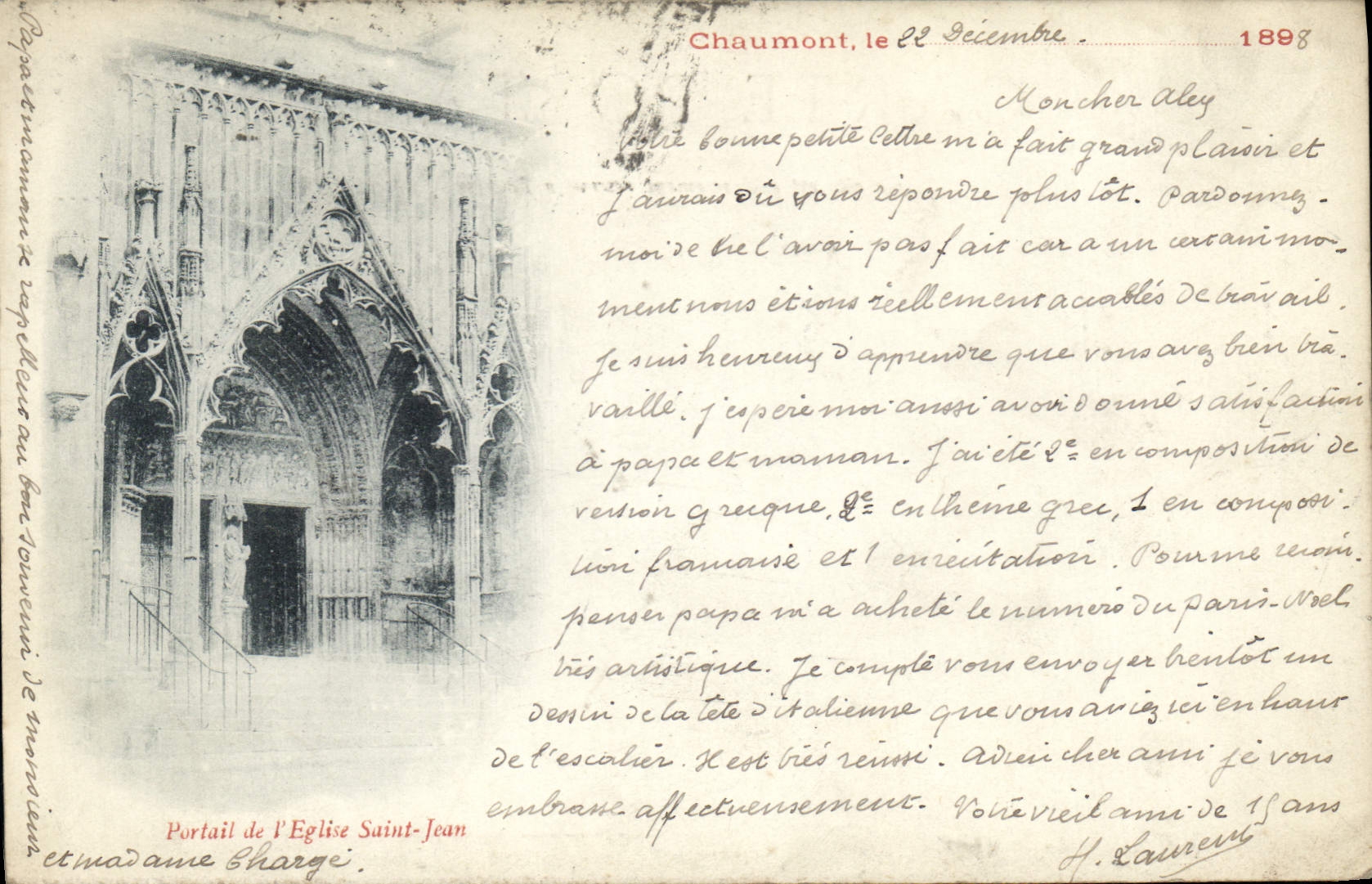 Portail de l'Église Saint-Jean — Chaumont — éditeur Théodore et madame Charge, n° de série non visible