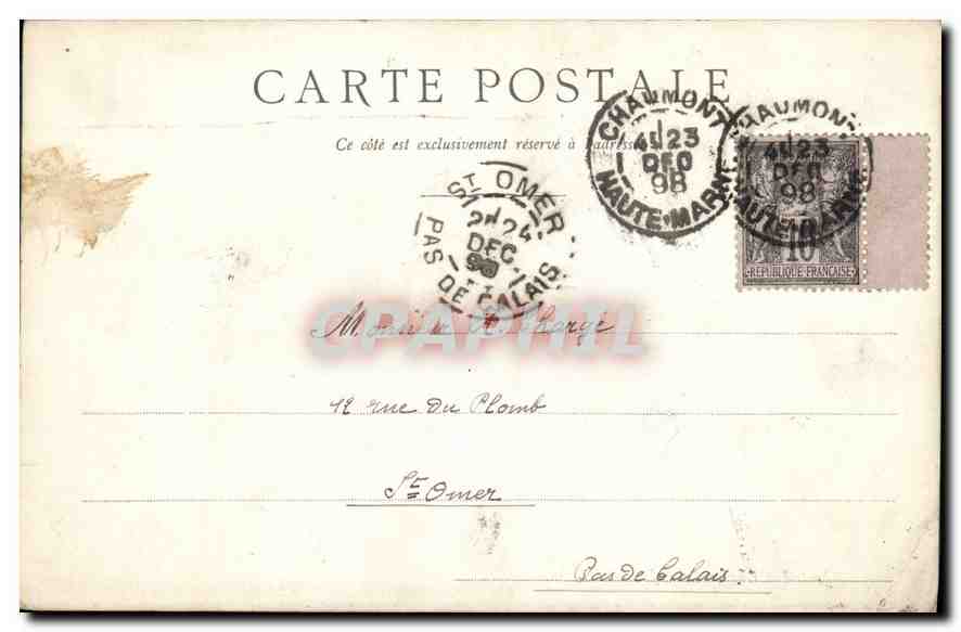 Portail de l'Église Saint-Jean — Chaumont — éditeur Théodore et madame Charge, n° de série non visible — Verso