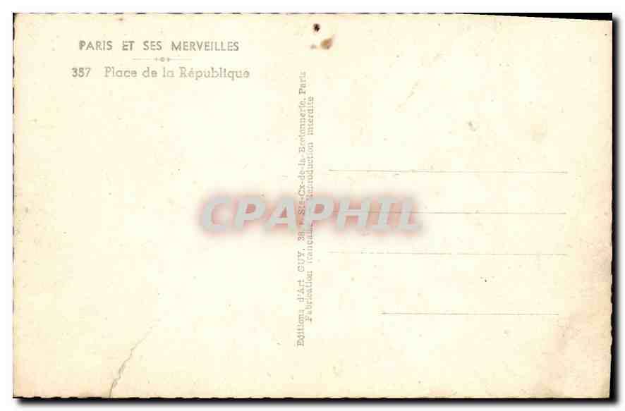 CPA Paris et ses Merveilles Place de la Republique  — Rückseite