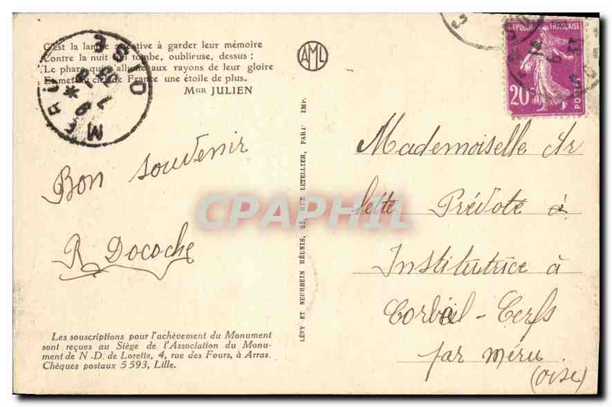 CPA Notre Dame de Lorette La Tour et la Chapelle  — Rückseite