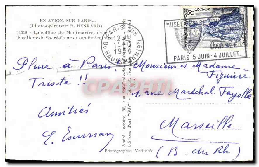 CPA En Avion sur Paris La colline de Montmartre avec basilique du Sacre Coeur et son funiculaire  — Back