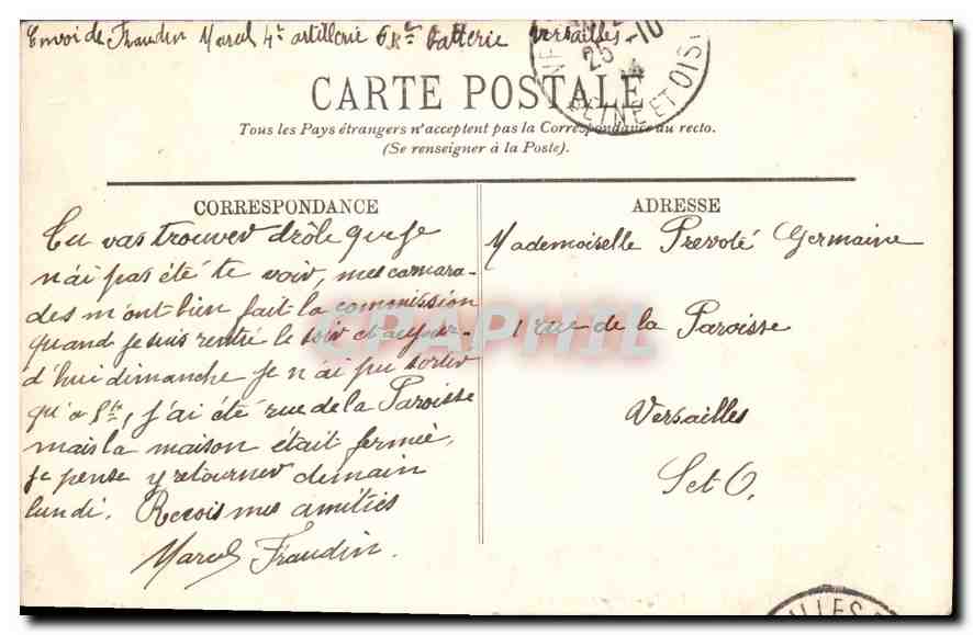 CPA Versailles La Prefecture  — Back