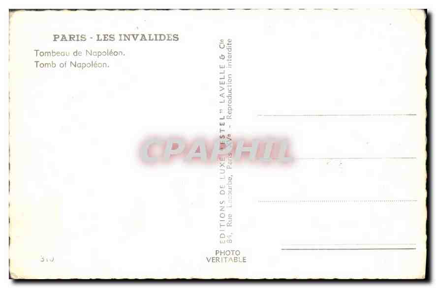 CPA Paris Les Invalides Tombeau de Napoleon  — Rückseite