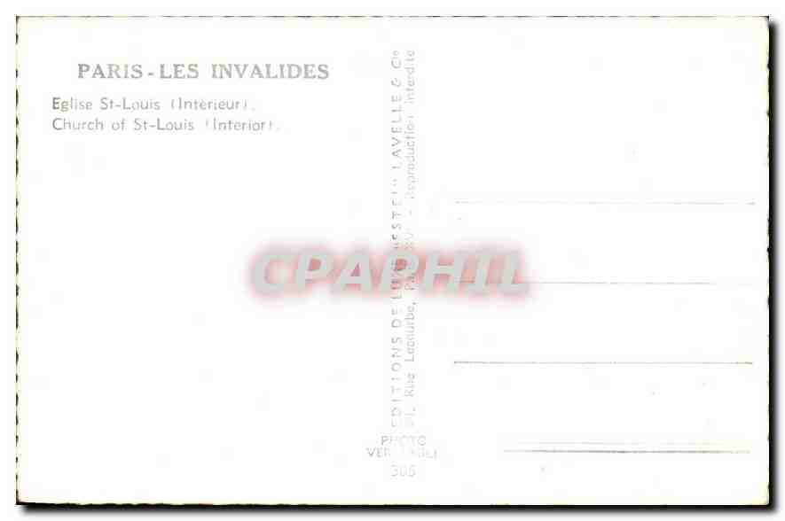 CPA Paris Les Invalides Eglise St Louis Interieur  — Verso