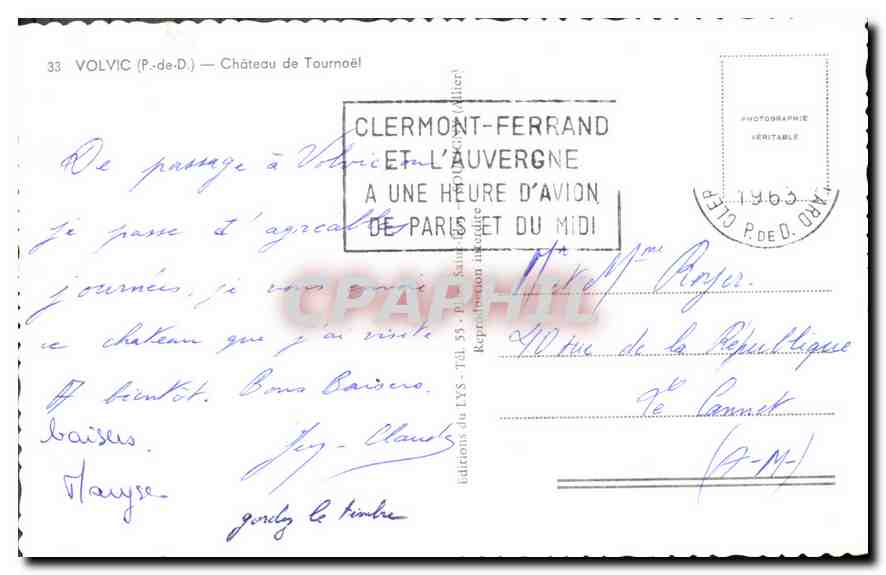 CPA Volvic P de D Chateau de Tournoel  — Verso