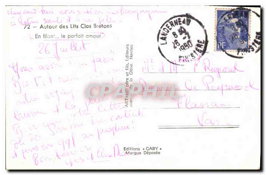 CPA Autour des Lits Clos Bretons En filant le parfait amour  — Verso