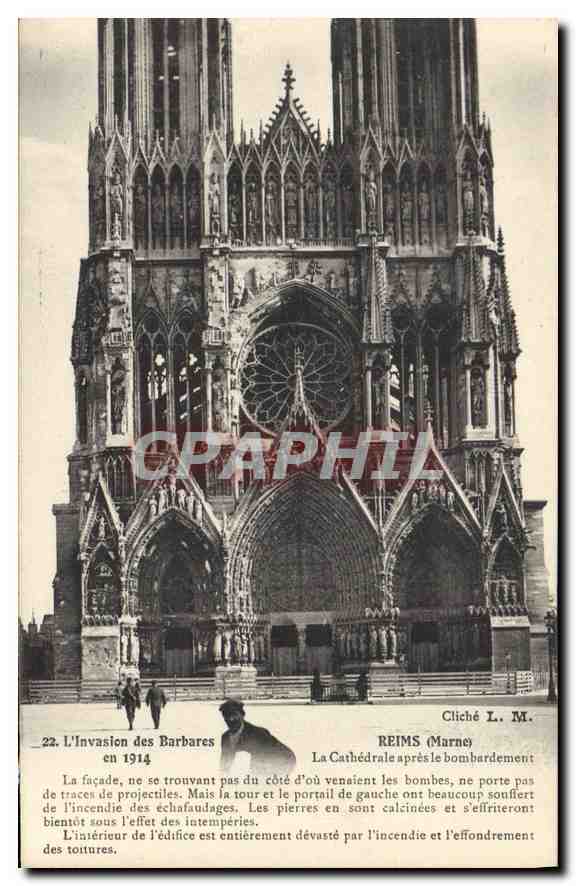 Cathédrale de Reims — Dégâts après le bombardement de 1914 — Cliché L. M.