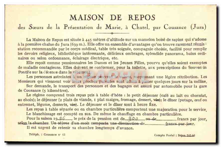 CPA Chateau le Couvert Jura A gauche la Maison de Repos  — Rückseite