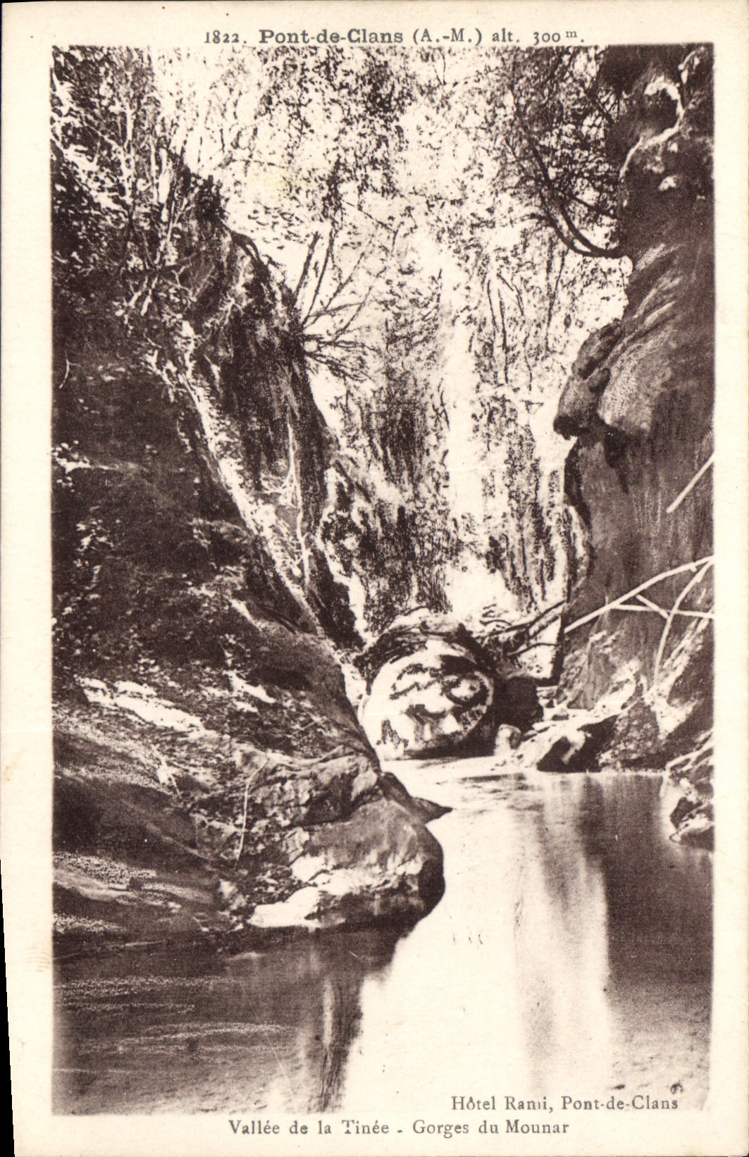Gorges du Mounar — Pont-de-Clans (A.-M.) alt. 300 m — Hôtel Rami — Éditeur F.L.