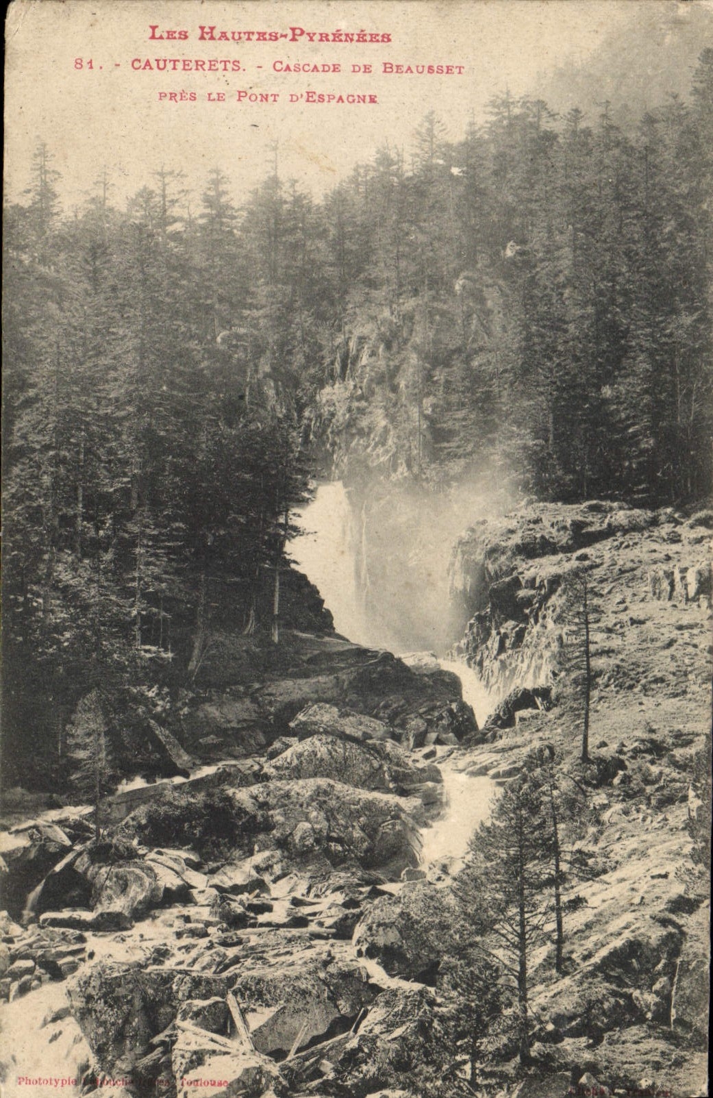 Les Hautes-Pyrénées — Wasserfall Beauisset nahe dem Pont d'Espagne — Phototypie Lafon, n° 10510924