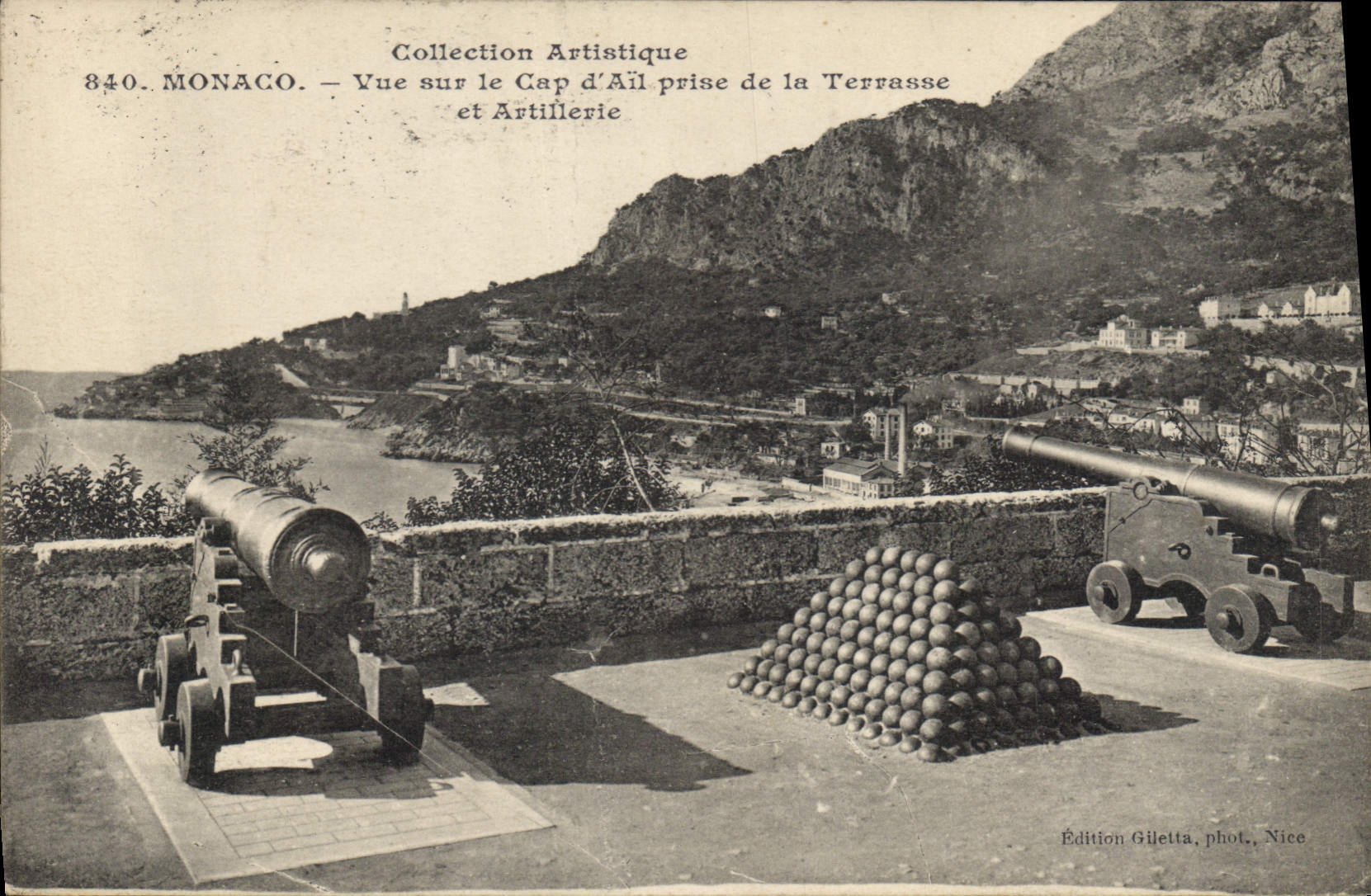 Monaco — Vue sur le Cap d'Aïl prise de la Terrasse et Artillerie — Édition Giletta, phot. Nice