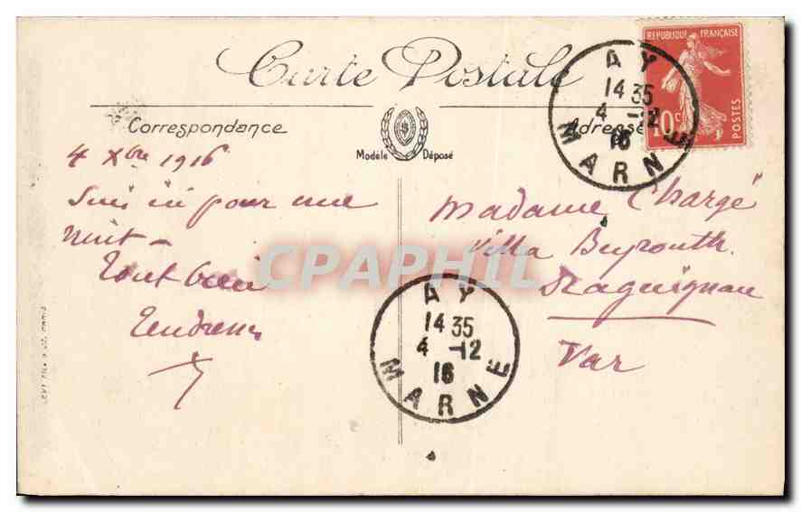 CPA Ay Champagne Marne L'Eglise  — Verso