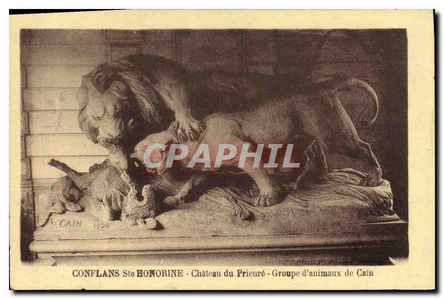 CPA Conflans Ste Honorine Chateau du Prieure Groupe d'animaux de Cain Lion