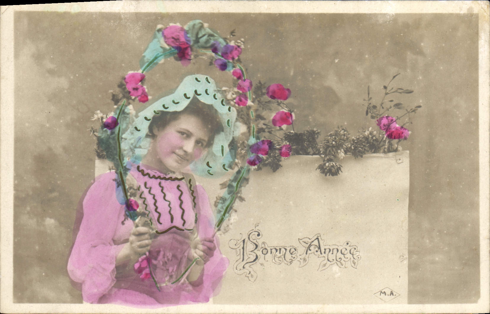 CPA Bonne Annee Femme