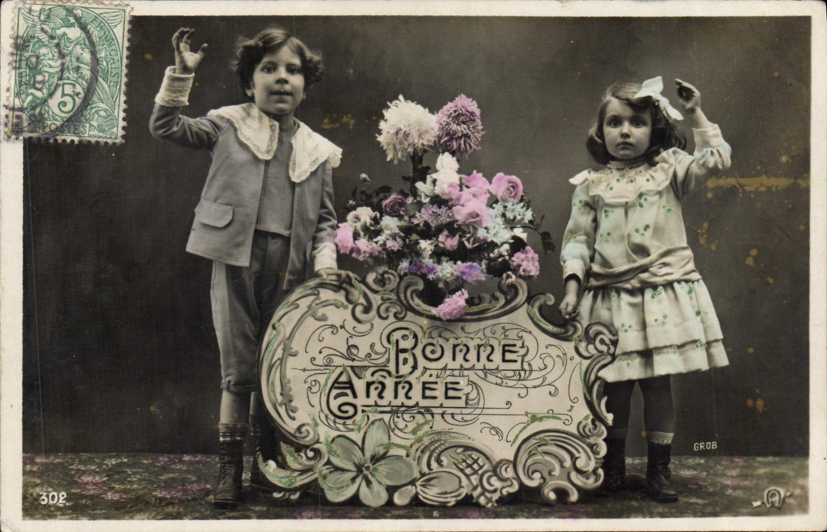 Deux enfants — Année Nouvelle — éditeur GROB, n° 302