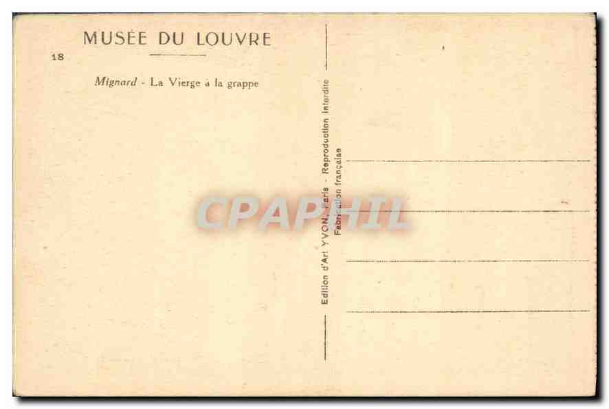 CPA Musee du Louvre Mignard La Vierge a la grappe  — Rückseite
