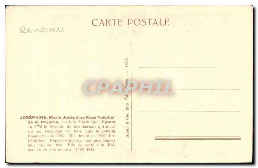 CPA Josephine Imperatrice des Francais 1763 1814  — Verso