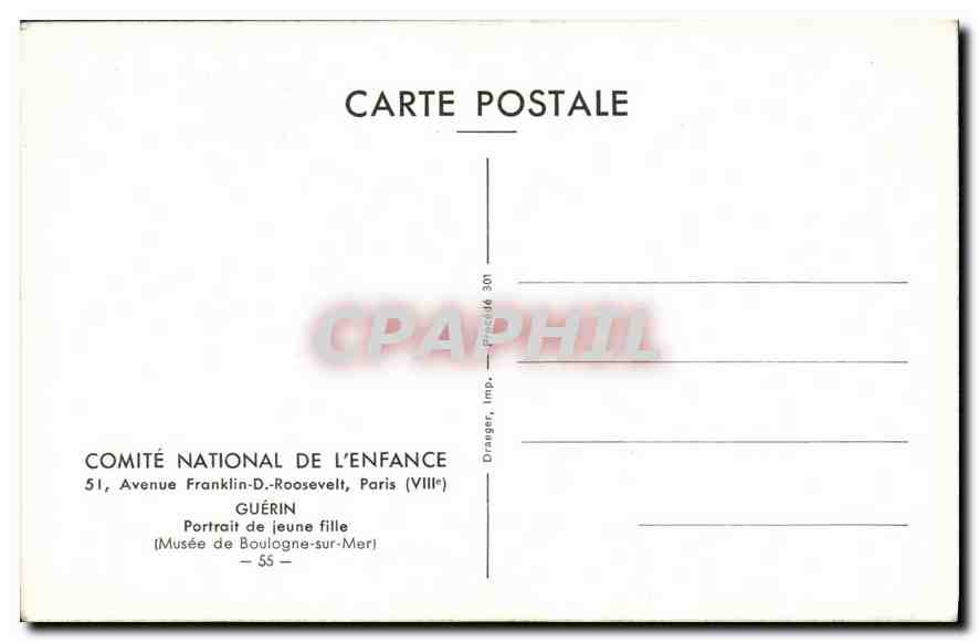 CPA Comite National de l'Enfance Guerin Portrait de jeune fille Musee de Boulogne sur Mer  — Verso