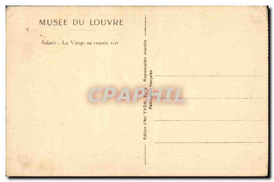 CPA Musee du Louvre Solario La Vierge au cousin vert  — Rückseite