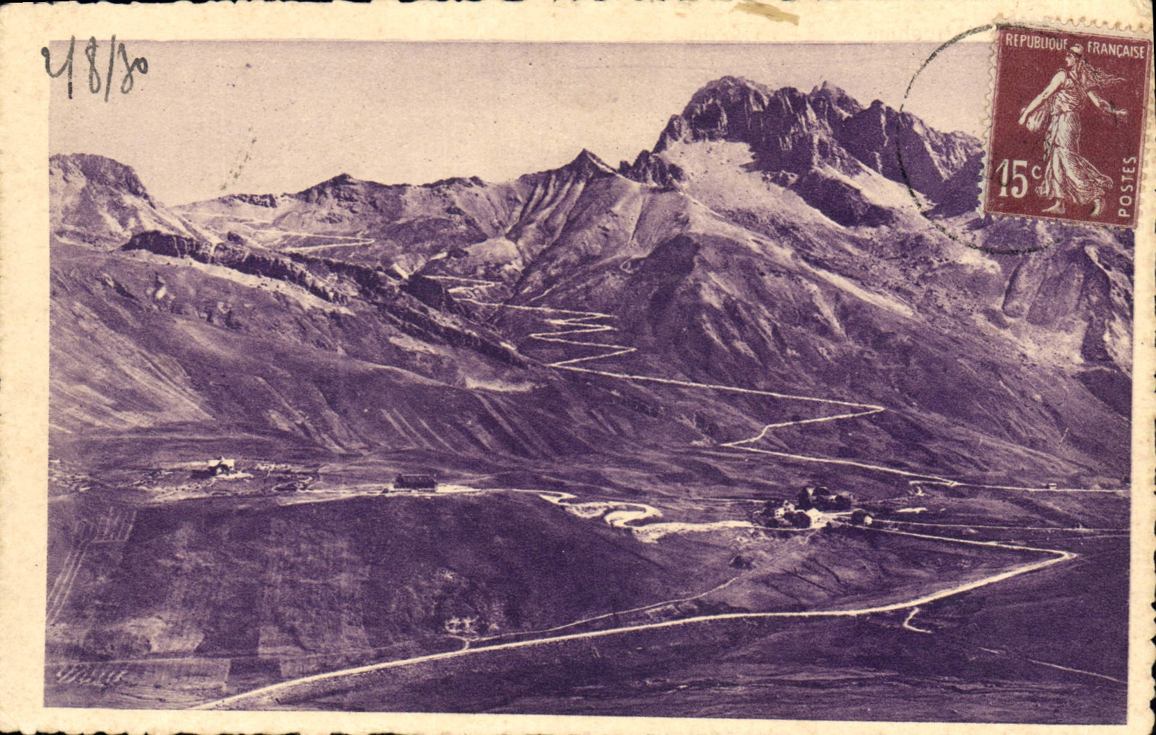 Le COL du LAUTARET (2.056 m.) — Les lacets du Galibier & le Grand Galibier (3.229 m.) — Éditeur non visible, n° de série non lisible