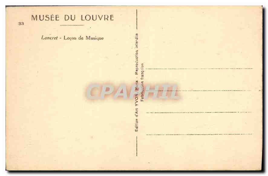 Leçon de Musique — Nicolas Lancret 1690-1743 — Édition d'Art YVON, Paris — Verso