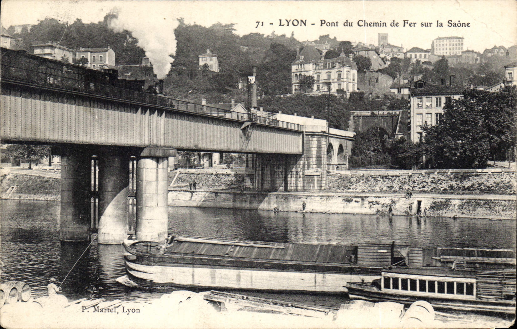 CPA Lyon Pont du Chemin de Fer sur la Saone Train Bateau