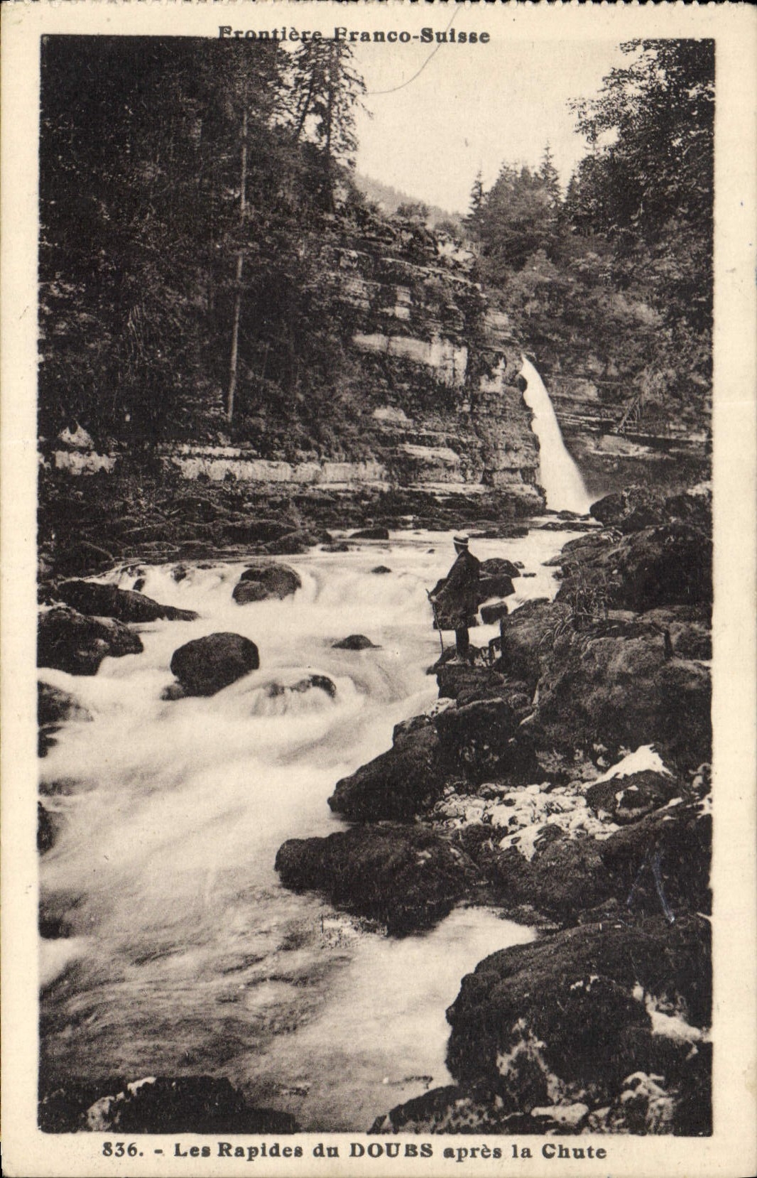 Les Rapides du DOUBS après la Chute — Frontière Franco-Suisse — Éditions C. L. B. Besançon, n° 836