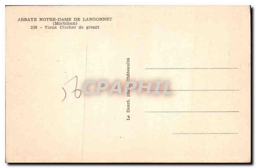 Abbaye Notre-Dame de Langonnet — Vieux clocher de granit — Le Deare, phot. Châteaulin — Rückseite