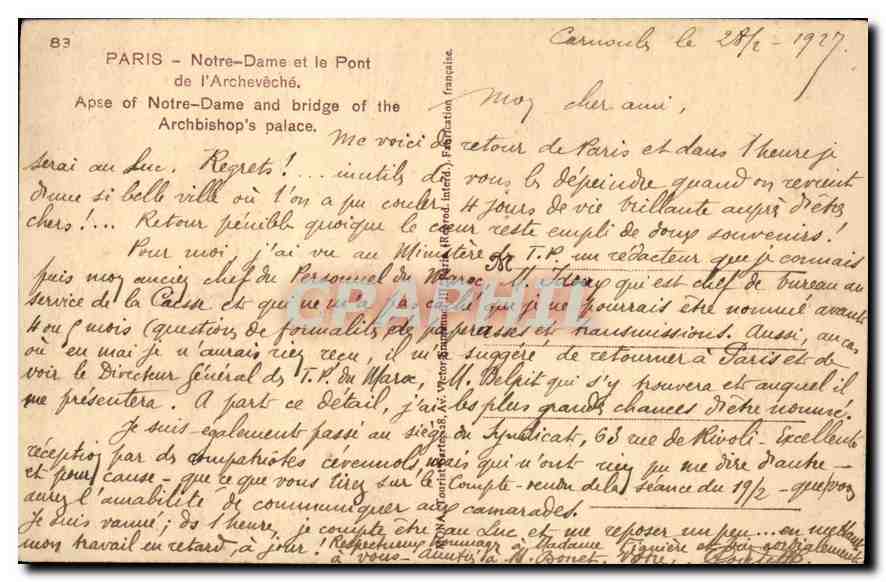 CPA Paris Notre Dame et le Pont de l'Archeveche  — Rückseite