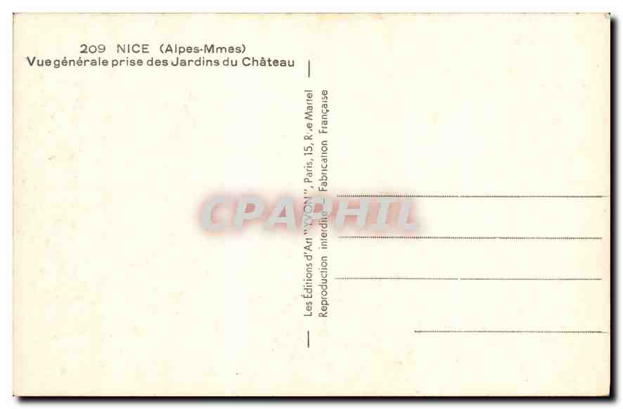 CPA Nice Alpes Mmes Vue generale prise des Jardins du Chateau  — Rückseite