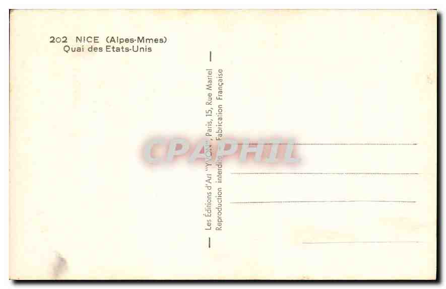 CPA Nice Alpes Mmes Quai des Etats Unis  — Rückseite