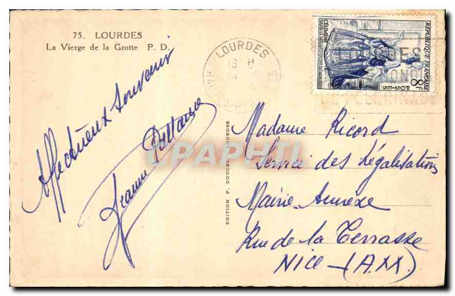 CPA Lourdes La Vierge de la Grotte  — Verso
