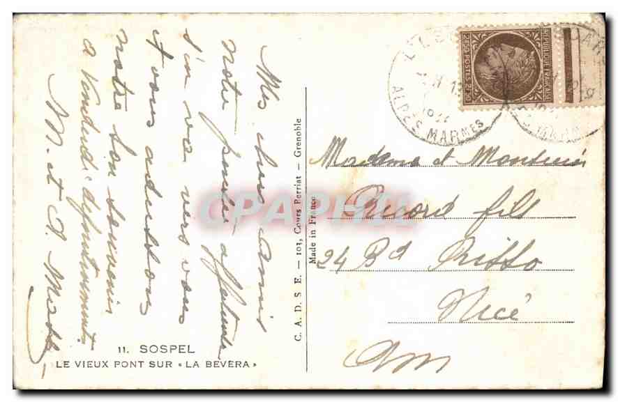CPA Sospel Le Vieux pont sur La Bevera  — Rückseite