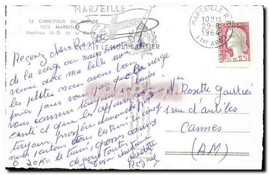 CPA Le Carrefour du Monde Marseille Basilique N D de la Garde  — Rückseite