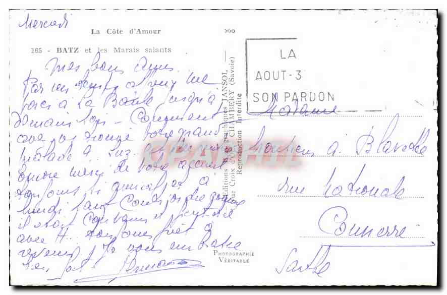Batz et les Marais salants — La Côte d'Amour — Éditions Clarks (Château de la Savoie) — n° 300 — Rückseite