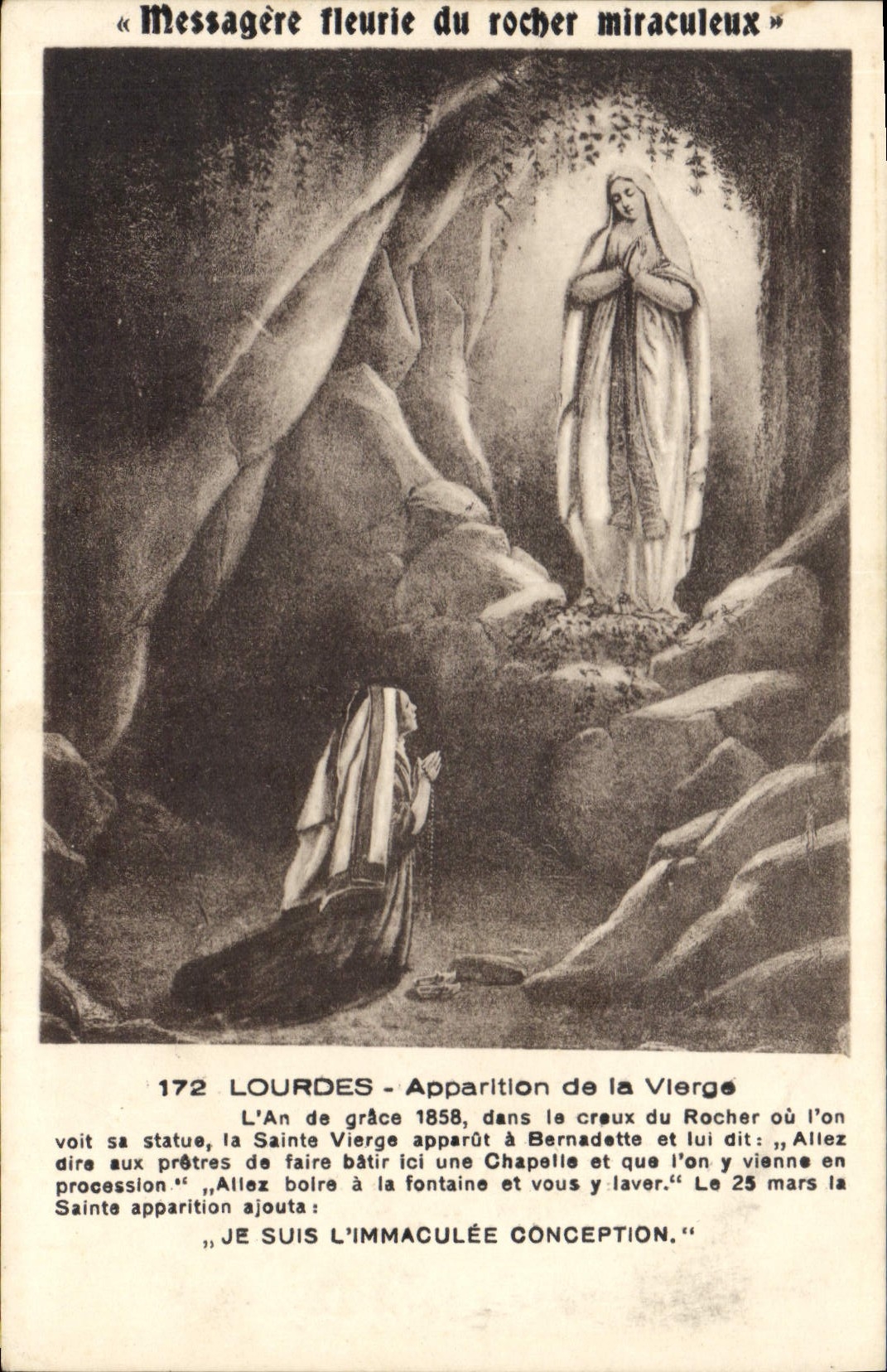 CPA Messagere Fleurie du rocher miraculeux Lourdes Apparition de la Vierge l'an de grace 1858 dans l