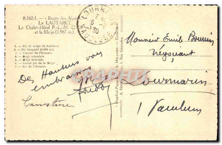 CPA Route des Alpes le Lautaret le Chalet Hotel PLM et la Meije  — Rückseite
