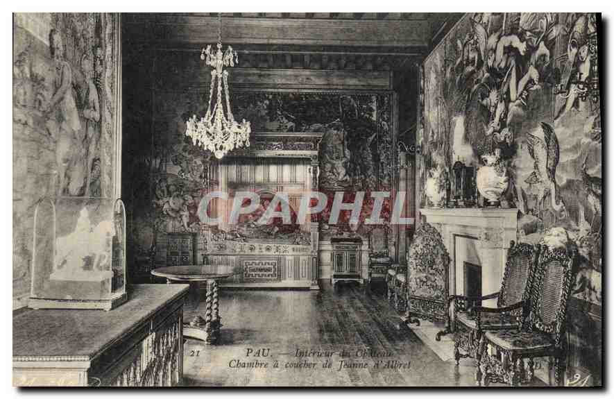 CPA Pau interieur de chateau chambre a coucher de Jeanne d'Albert 