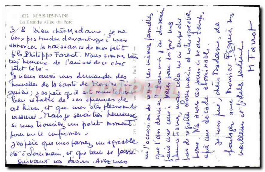 CPA Neris les Bains La Grande Allee du Parc  — Rückseite