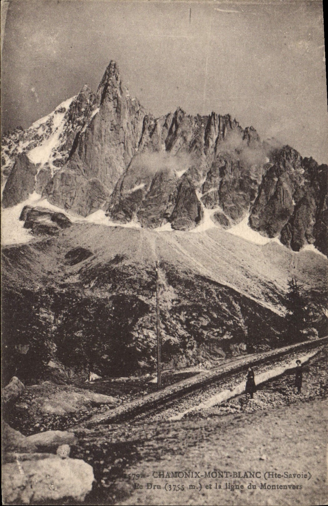 Le Dru (3755 m.) et la ligne du Montenvers — CHAMONIX-MONT-BLANC (Hte-Savoie) — L. Fauraz, édit, à Annemasse