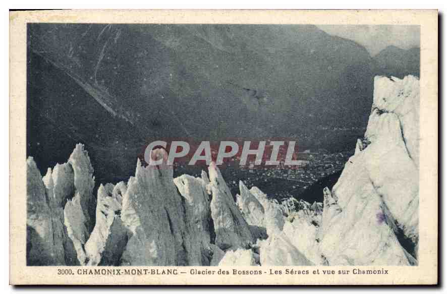 CPA Chamonix Mont Blanc Glacier des Bossons les Seracs et vue sur Chamonix 