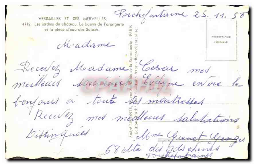 CPA Versailles et ses Merveilles les Jardins du Chateau le bassin de l'orangerie et la piece d'eau d — Verso