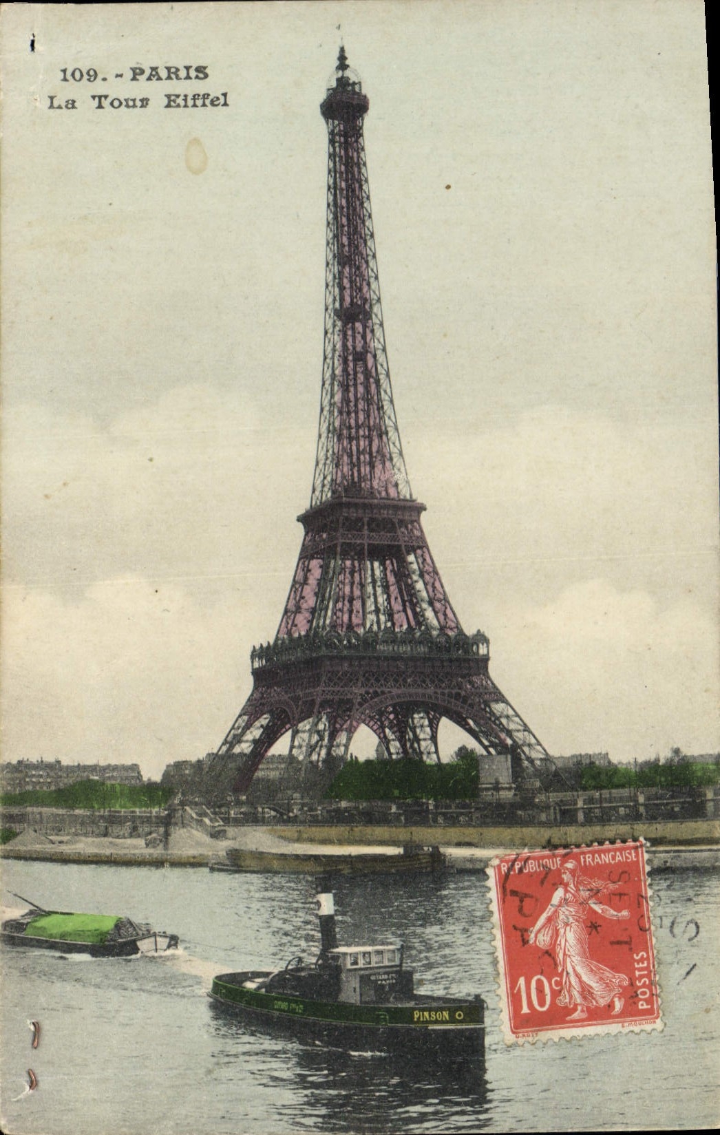 CPA Paris La Tour Eiffel Bateau Peniche