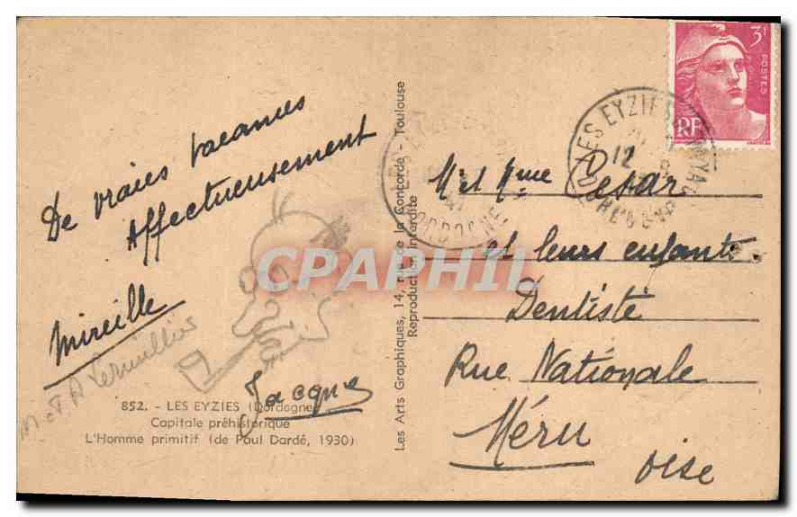 CPA Les Eyzies Dordogne Capitale prehistorique L'Homme primitif de Paul Darde  — Verso