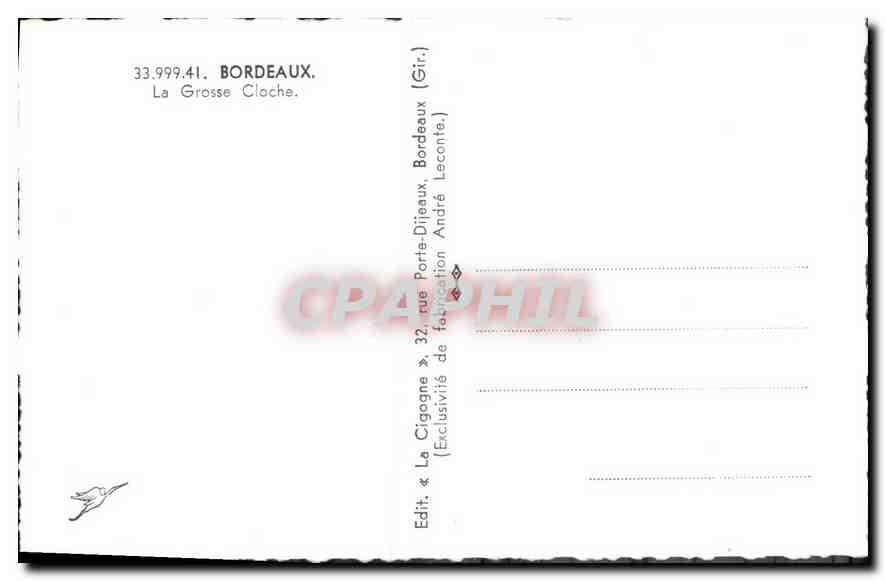CPA Bordeaux La Grosse Cloche  — Verso