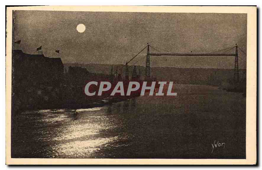 CPA La Douce France Rouen Le Pont transbordeur au clair de lune 
