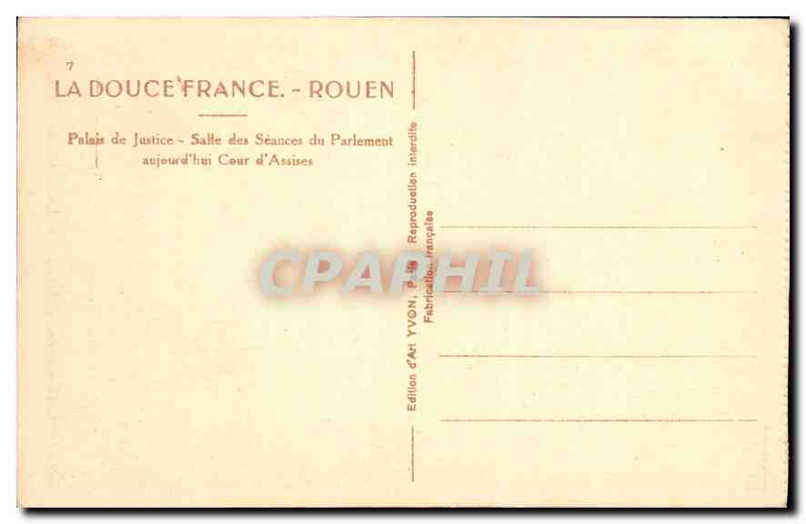 CPA La Douce France Rouen Palais de Justice Salle des Seances du Parlement aujourd'hui Cour d'Assise — Rückseite