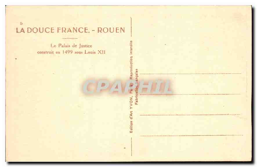 CPA La Douce France Rouen Palais de Justice  — Rückseite